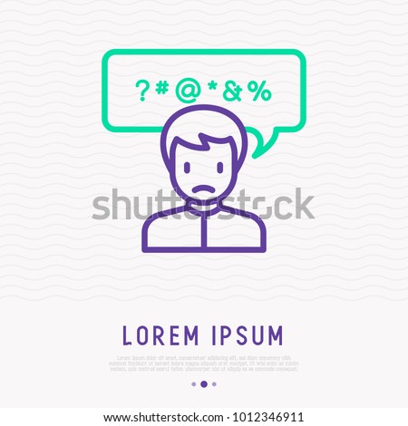 Man swearing thin line icon. Bad habit. Vector Illustration of social problem.