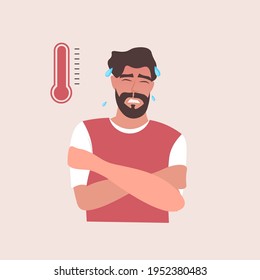 man in sweat catching cold guy having high temperature influenza infection symptoms flu sickness portrait