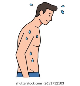 Hombre Sudoración Deshidratación Caliente Cansado Ilustración vectorial de Color Plano Diseño de Plantilla