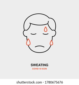 Icono de la línea de sudoración masculina, de color fibroso, sobre fondo aislado. COVID-19, Virus Corona, Salud, Icono de concepto de infección.