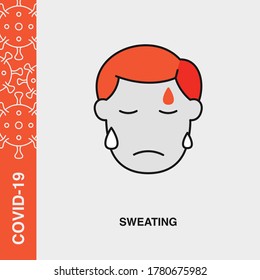 Man Sweating, Fever Colored Linear Icon on Isolated Background. COVID-19, Corona Virus, Infection Concept Icon.