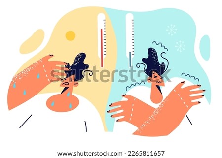 Man sweats profusely in summer weather and gets chills after onset of winter due to drastic climate change associated with environmental issues. Climate change causing inconvenience to human life 