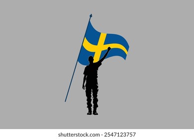 Ein Mann mit Schwedenflagge, Flagge Schwedens nationales Ländersymbol, Vektorgrafik, Rechteck, Schwedenflagge, flache Vektorgrafik
