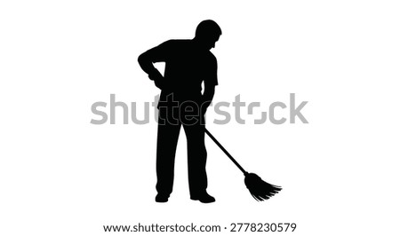Man sweeping with a broom full body silhouette high quality