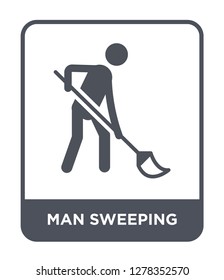 man sweeping icon vector on white background, man sweeping trendy filled icons from Behavior collection, man sweeping vector illustration