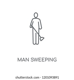 Man Sweeping linear icon. Man Sweeping concept stroke symbol design. Thin graphic elements vector illustration, outline pattern on a white background, eps 10.