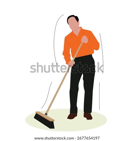 the man sweeps the floor. man sweeps with mop