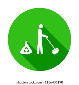 the man sweeps green icon in Badge style with shadow  on white background