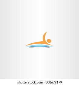 man swim in lake vector icon logo design