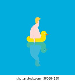 man and swim ring