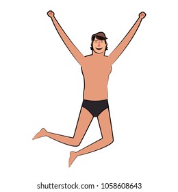 Man with swim suit jumping