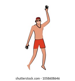 Man with swim suit jumping