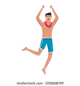 Man with swim suit jumping