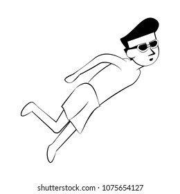 Man with swim suit Water sport on black white colors