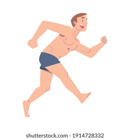 Man in Swim Trunk Shorts Having Fun on the Beach Cartoon Style Vector Illustration