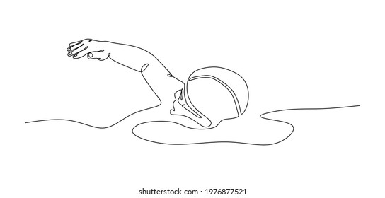 Man swimmer swimming free style in the pool - continuous one line drawing