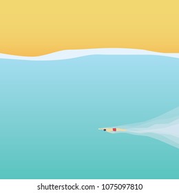 Man swimmer swimming in the ocean near the beach in summer. Vector concept of active, healthy lifestyle and outdoor sports. Eps10 vector illustration.