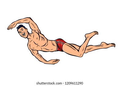 man swimmer swims. Isolate on white background. Pop art retro vector illustration vintage kitsch