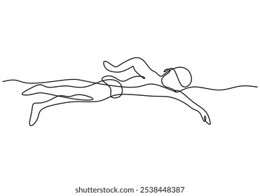 Man swimming depicted in continuous one line drawing. Sport activity concept showcasing aquatic skills and fitness.