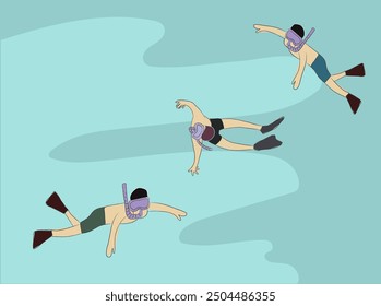 Man swimming and diving underwater in sea underwater illustration