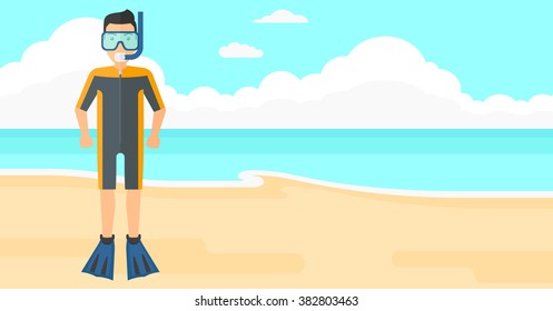 Man with swimming equipment.