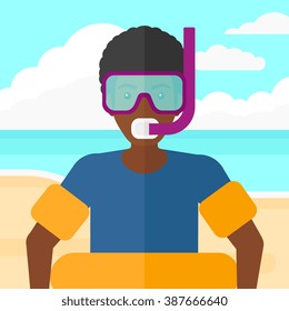 Man with swimming equipment.