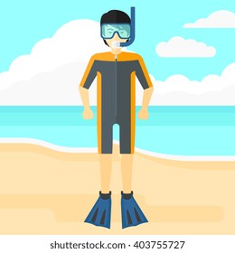 Man with swimming equipment.