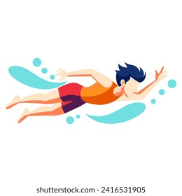 Man swimming. Flat graphic vector illustration on white background.