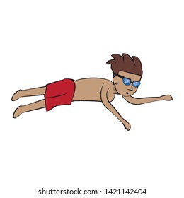 man swimming with googles cartoon isolated vector illustration graphic design