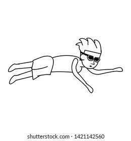 man swimming with googles cartoon isolated vector illustration graphic design