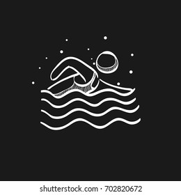 Man swimming icon in doodle sketch lines. Athlete triathlon s  sport