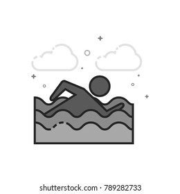 Man swimming icon in flat outlined grayscale style. Vector illustration.