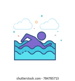 Man swimming icon in outlined flat color style. Vector illustration.
