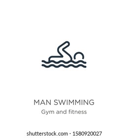 Man swimming icon. Thin linear man swimming outline icon isolated on white background from gym and fitness collection. Line vector sign, symbol for web and mobile