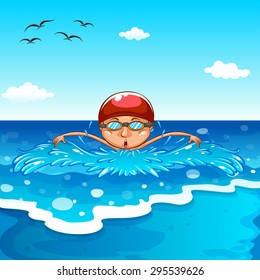Man swimming in the middle of the ocean