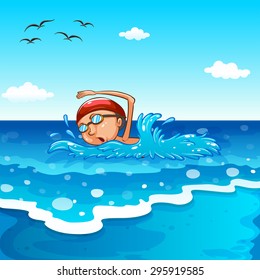 Mann, der mitten im Ozean schwimmt