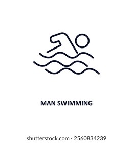 man swimming outline icon.  Thin line icon from gym and fitness collection. Editable vector isolated on white background