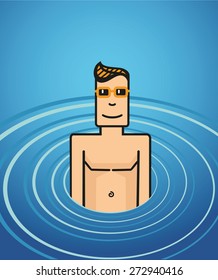 Man in a swimming pool. Around him, the ripples on the water