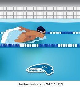 Man is swimming in the pool breaststroke