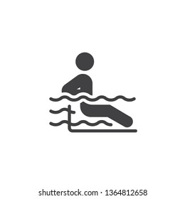 Man in a swimming pool vector icon. filled flat sign for mobile concept and web design. Man relax hydromassage bathing glyph icon. Symbol, logo illustration. Pixel perfect vector graphics