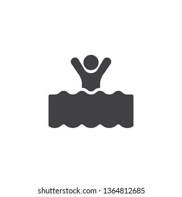 Man in swimming pool vector icon. filled flat sign for mobile concept and web design. Person enjoying swimming pool glyph icon. Symbol, logo illustration. Pixel perfect vector graphics