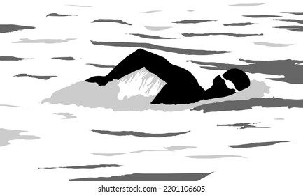 man swimming in a pool vector image black and white silhouette 