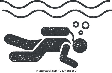 Man swimming underwater icon vector illustration in stamp style