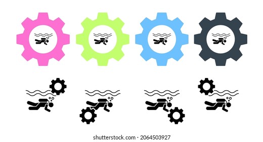 Man swimming underwater vector icon in gear set illustration for ui and ux, website or mobile application