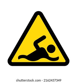 Man swimming, warning yellow triangular sign isolated on white background, vector illustration