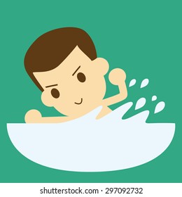 man swims forward