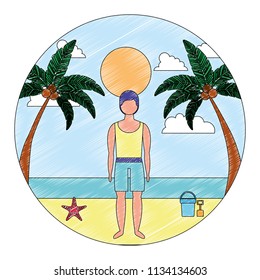 man in swimsuit on beach tropical