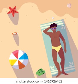 man with swimsuit tanning beach
