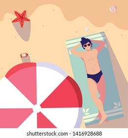 man with swimsuit tanning beach
