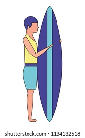 man in swimwear holding surfboard